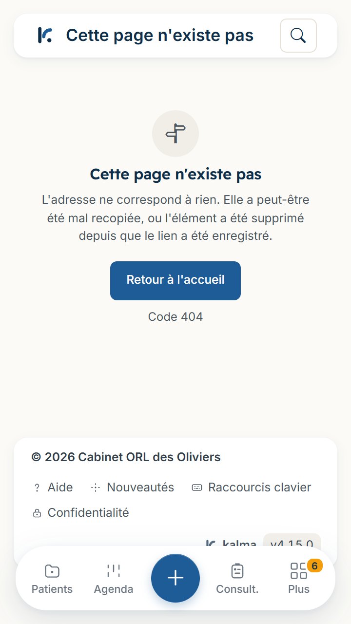 Page Cette page n'existe pas, affichée au Dr Haddad quand il ouvre la consultation d'un confrère (capture de Kalma, données fictives)